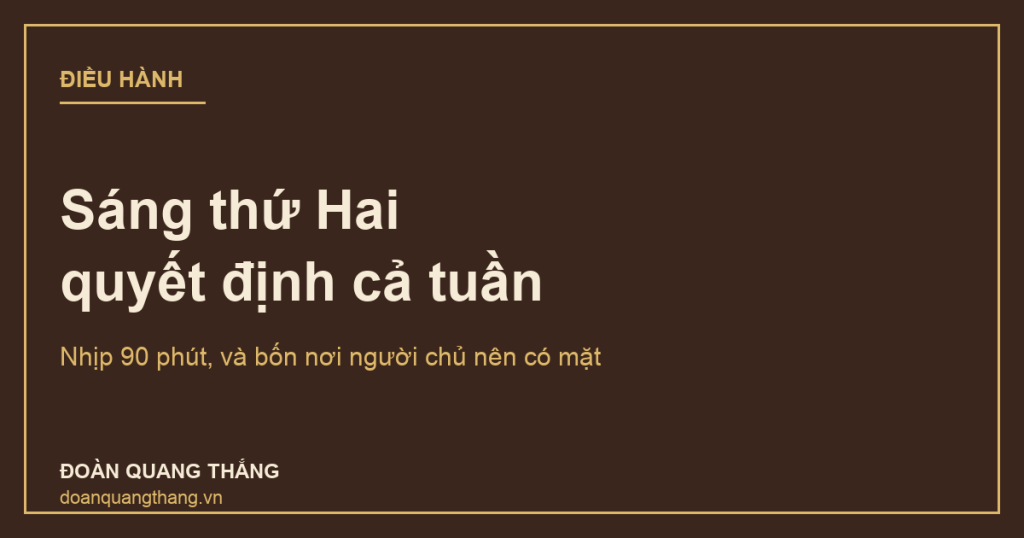 Sáng thứ Hai quyết định cả tuần — nhịp 90 phút và bốn nơi người chủ nên có mặt