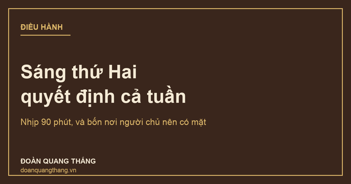 Sáng thứ Hai quyết định cả tuần — nhịp 90 phút và bốn nơi người chủ nên có mặt